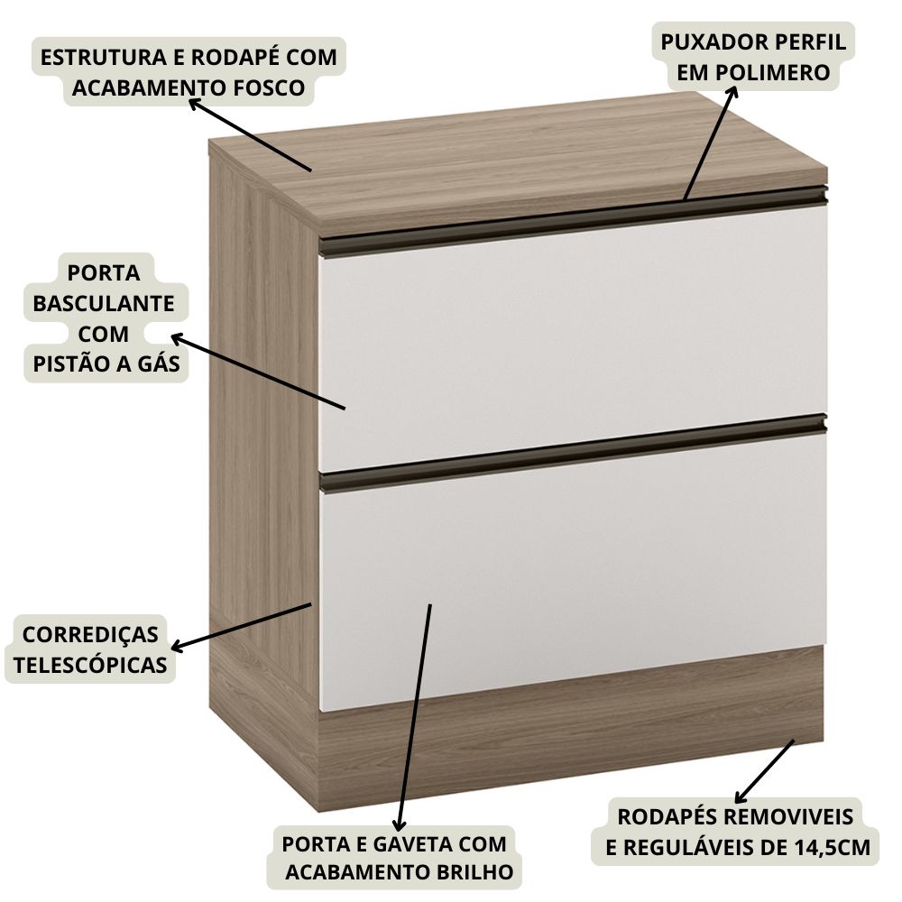 Balcao Com Tampo 1P 1G 80 cm 12538 Etti Carvalho Oak Off White PLN