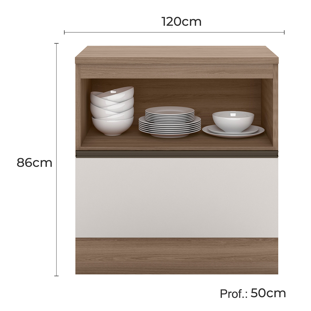 Balcao Com Tampo 1P 1G 80 cm 12538 Etti Carvalho Oak Off White PLN