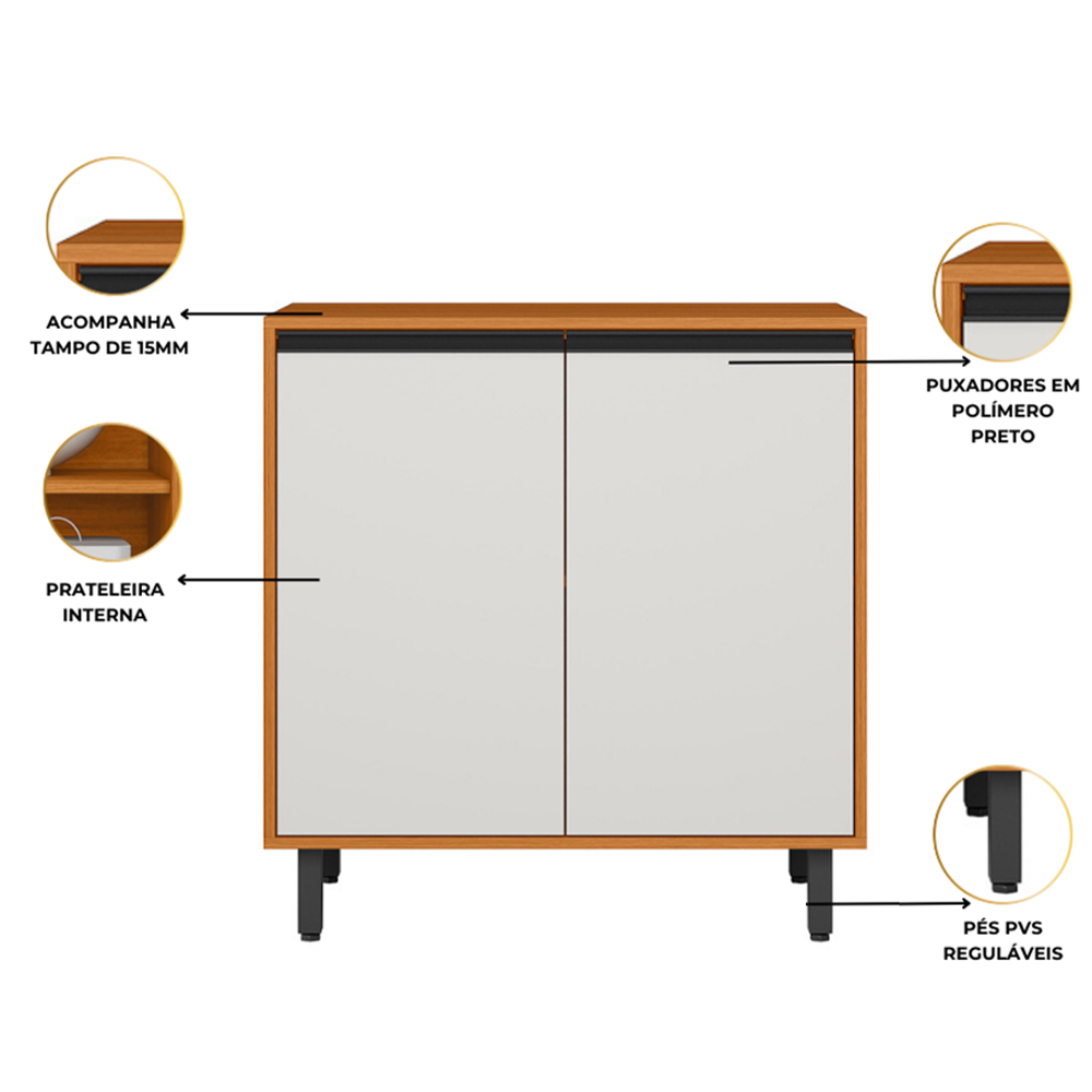 Balcao Com Tampo 2 Portas 80 cm 12639 Raven Freijo Off White PLN