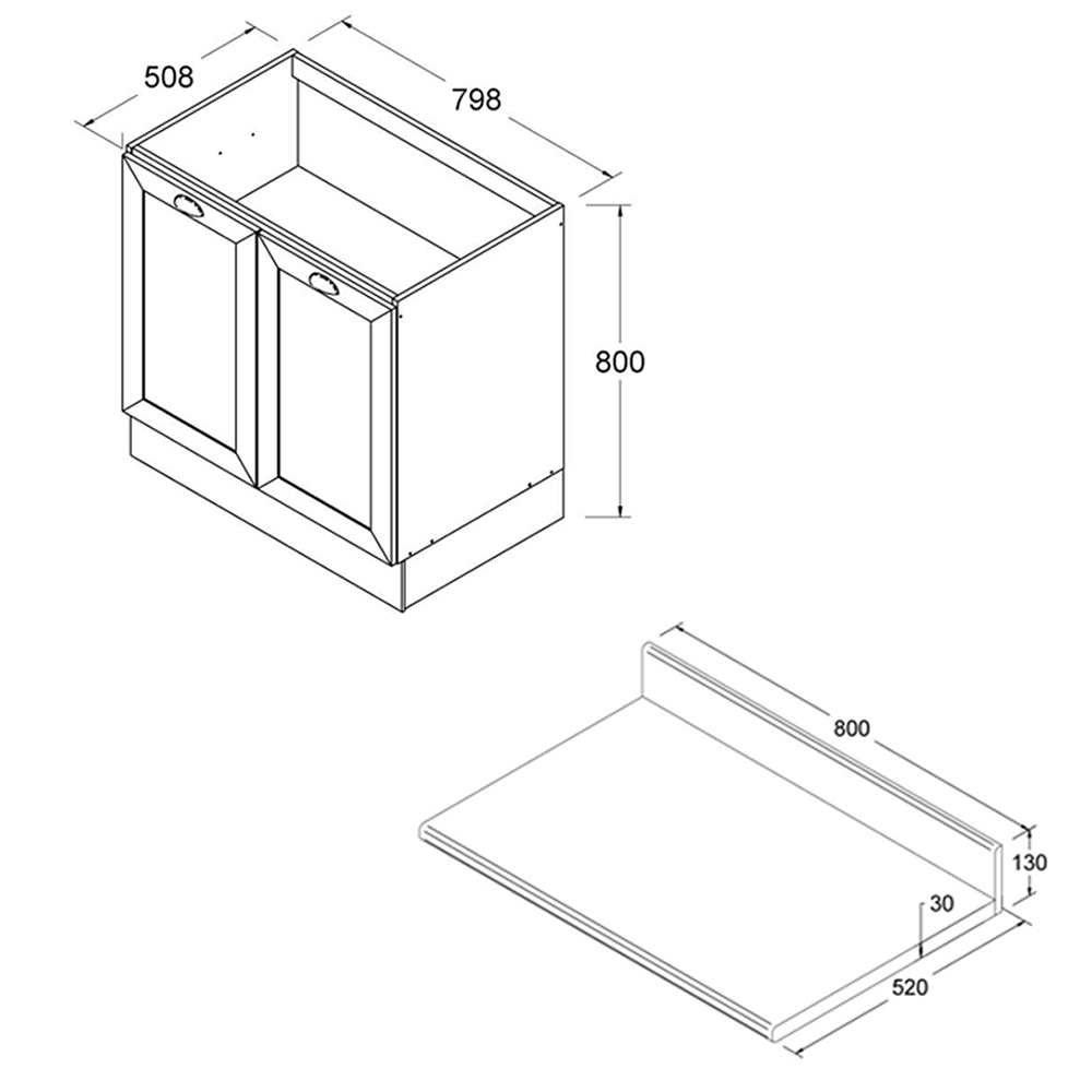 Balcao Com Tampo 2 Portas 80 cm CD1012403 Branco Dtall