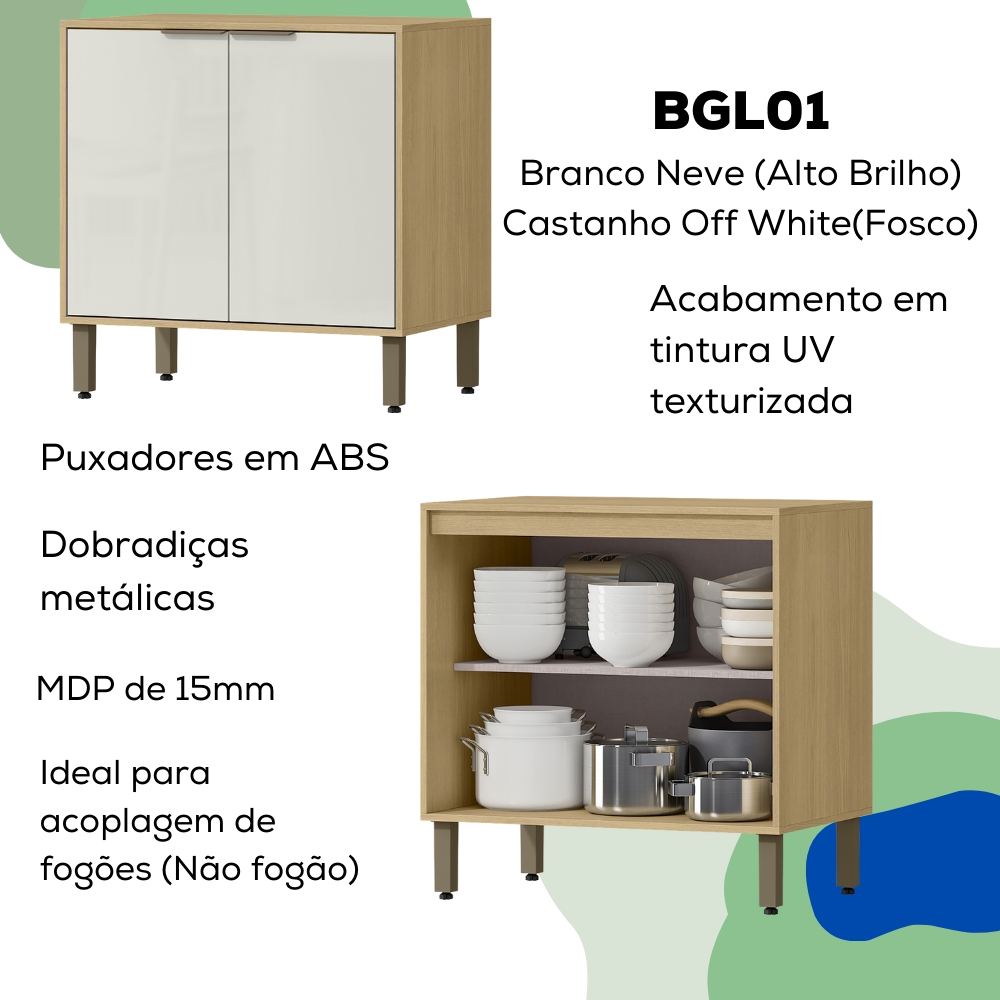 Balcao Com Tampo 80 cm 2 Pt GLOR BGL01 Castanho Off White MXM