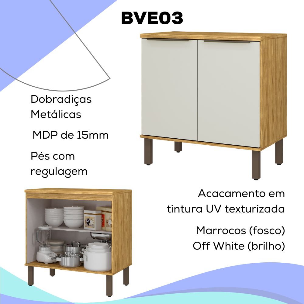 Balcao Com Tampo 80 cm MDP 2 Pt Vera BVE03 Marrocos Off White MXM