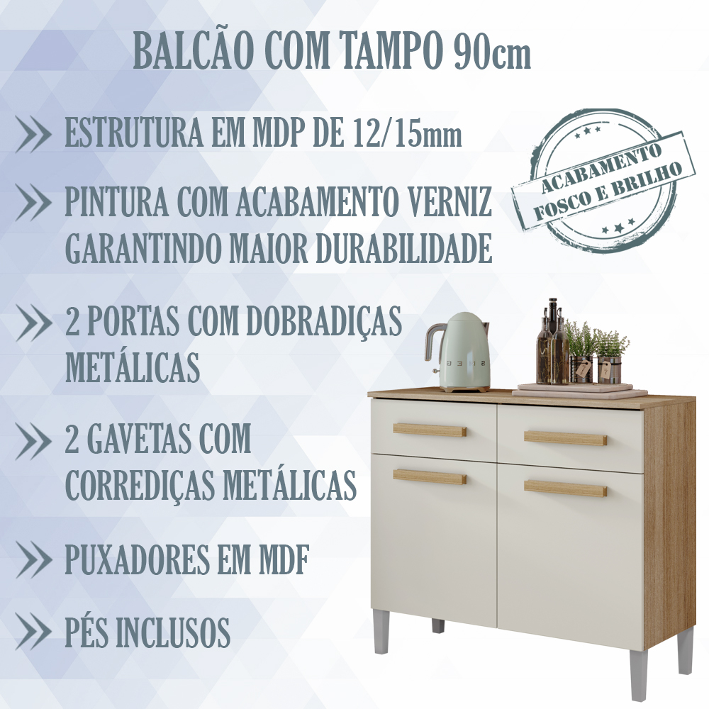 Balcao Com Tampo 90cm 2012151 Atacama Off White ARMoveis