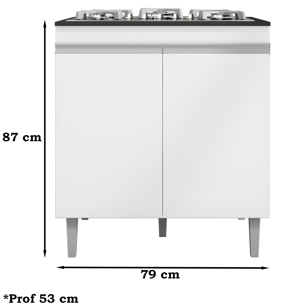 Balcao Com Tampo Cooktop 79 cm 2 Portas Andreia Branco REAJL