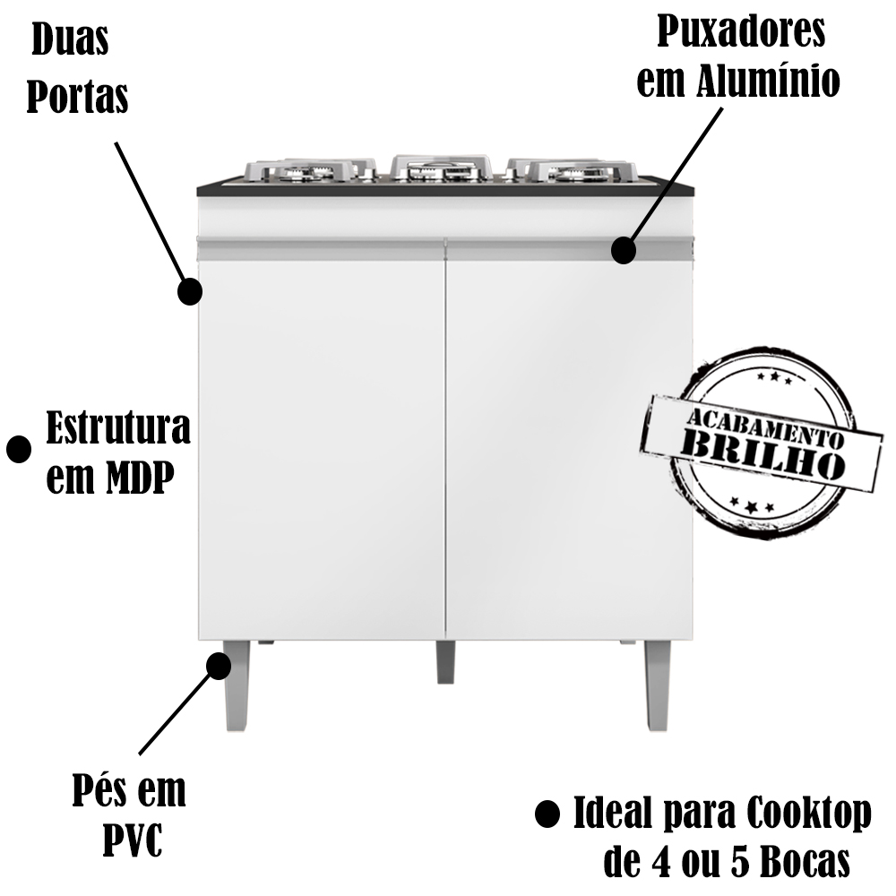 Balcao Com Tampo Cooktop 79 cm 2 Portas Andreia Branco REAJL
