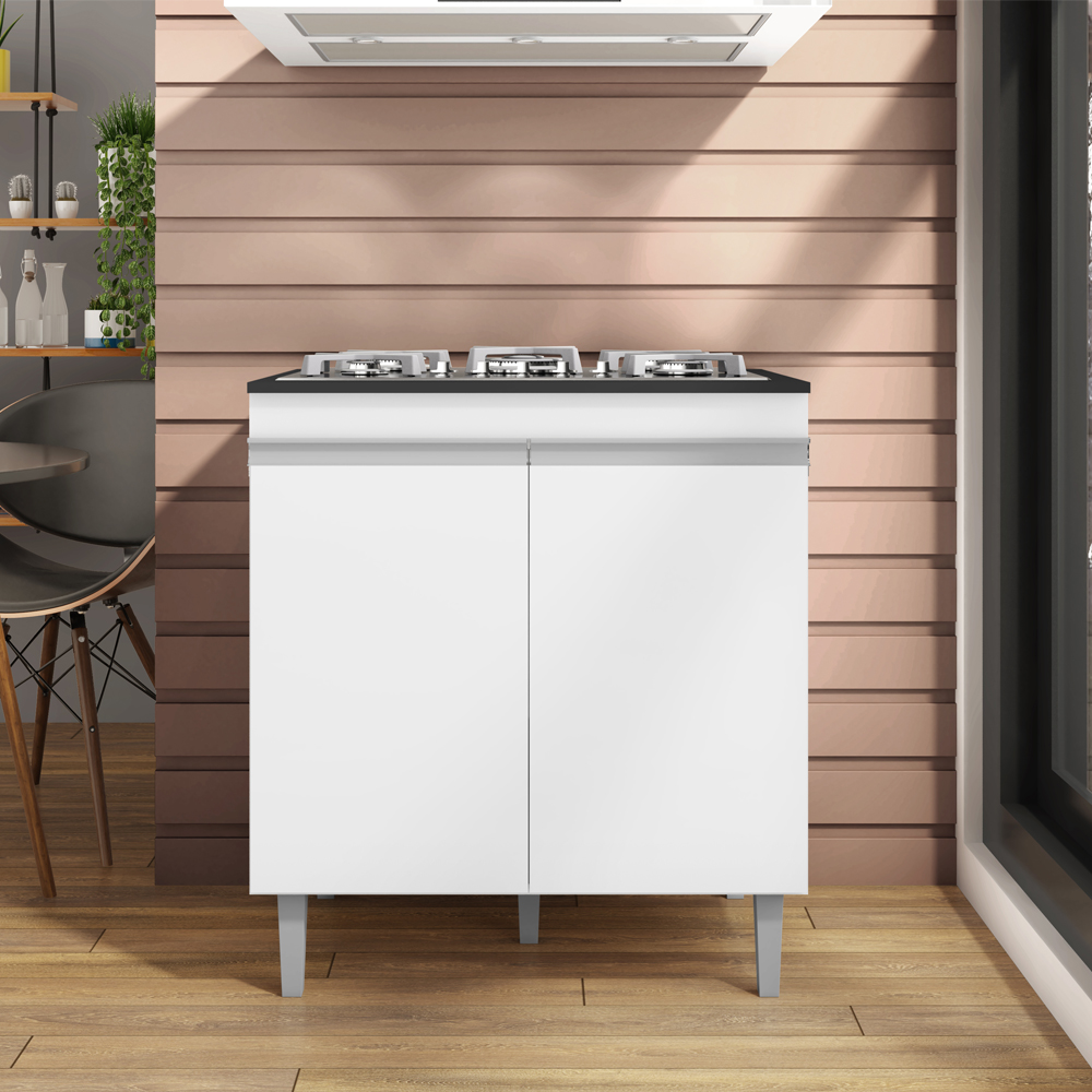 Balcao Com Tampo Cooktop 79 cm 2 Portas Andreia Branco REAJL