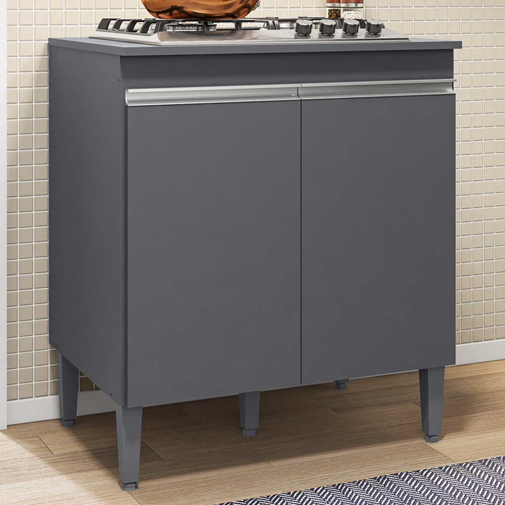 Balcao Com Tampo Cooktop 79 cm 2 Portas Andreia Cinza REAJL
