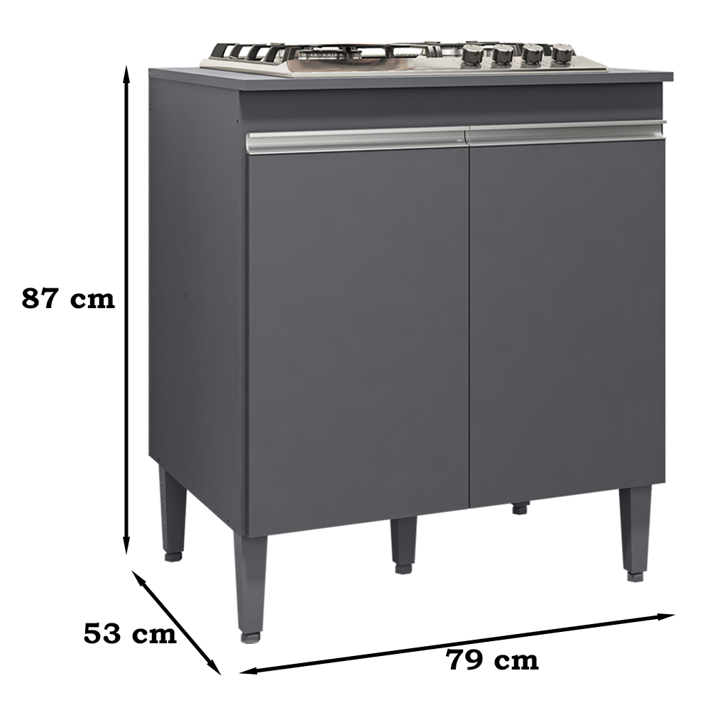 Balcao Com Tampo Cooktop 79 cm 2 Portas Andreia Cinza REAJL