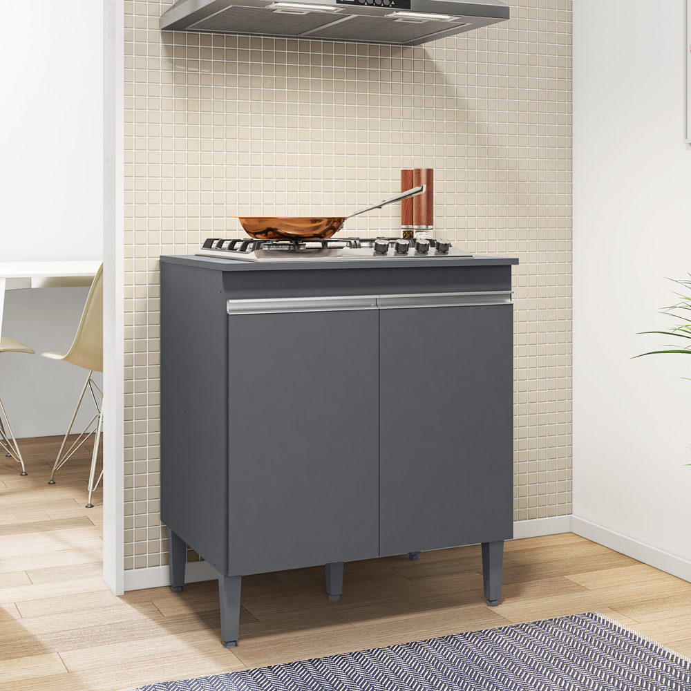 Balcao Com Tampo Cooktop 79 cm 2 Portas Andreia Cinza REAJL