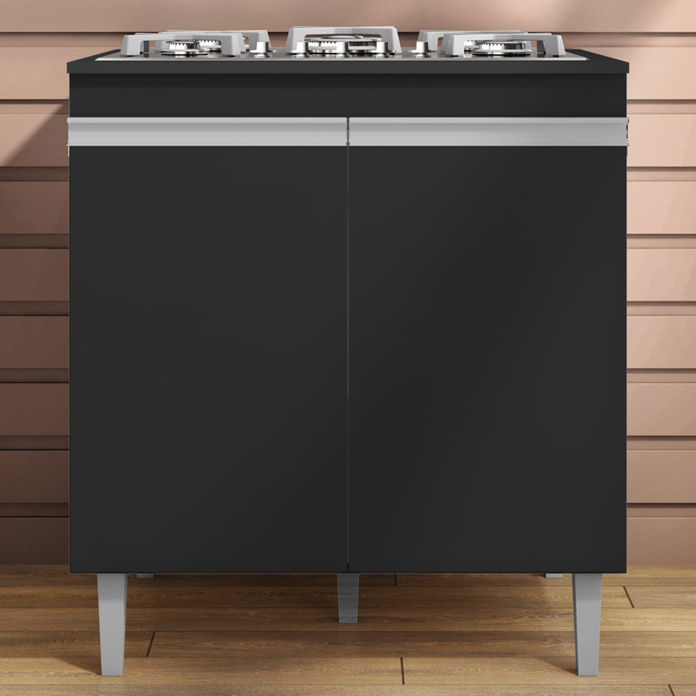 Balcao Com Tampo Cooktop 79 cm 2 Portas Andreia Preto REAJL