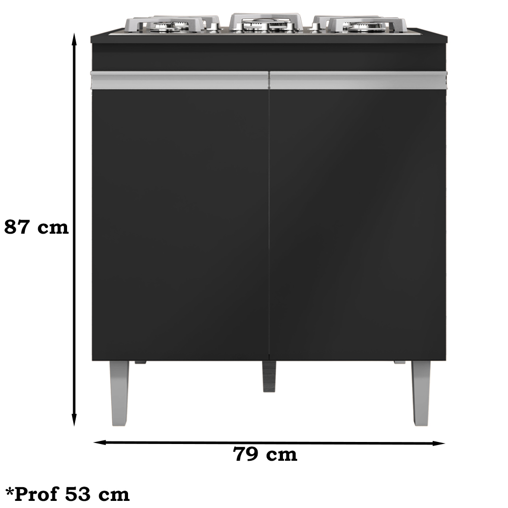 Balcao Com Tampo Cooktop 79 cm 2 Portas Andreia Preto REAJL