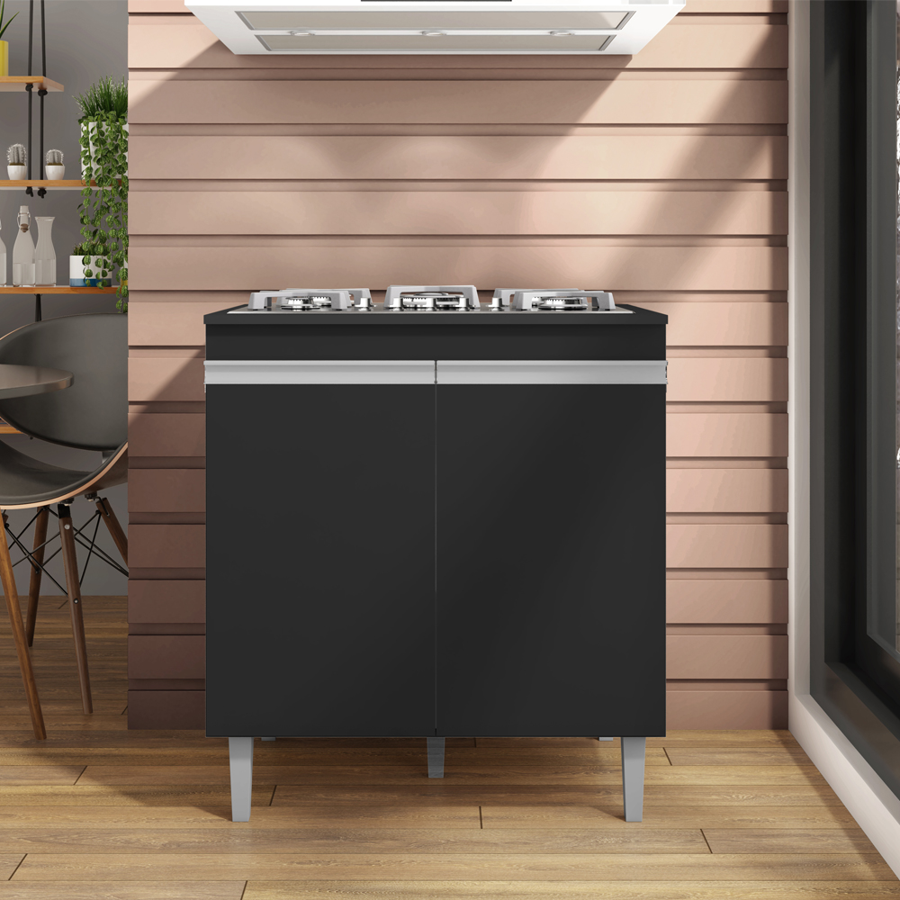 Balcao Com Tampo Cooktop 79 cm 2 Portas Andreia Preto REAJL