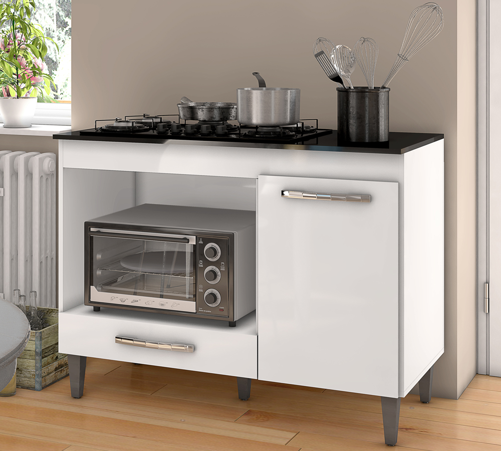 Balcao Com Tampo Forno E Cooktop 105 cm Carla Branco REAJL Moveis