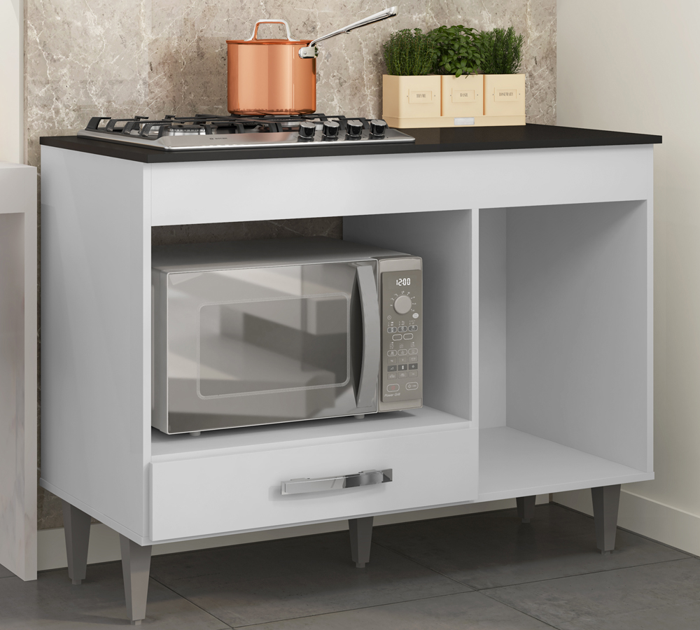Balcao Com Tampo Forno E Cooktop 105 cm Carla Branco REAJL Moveis