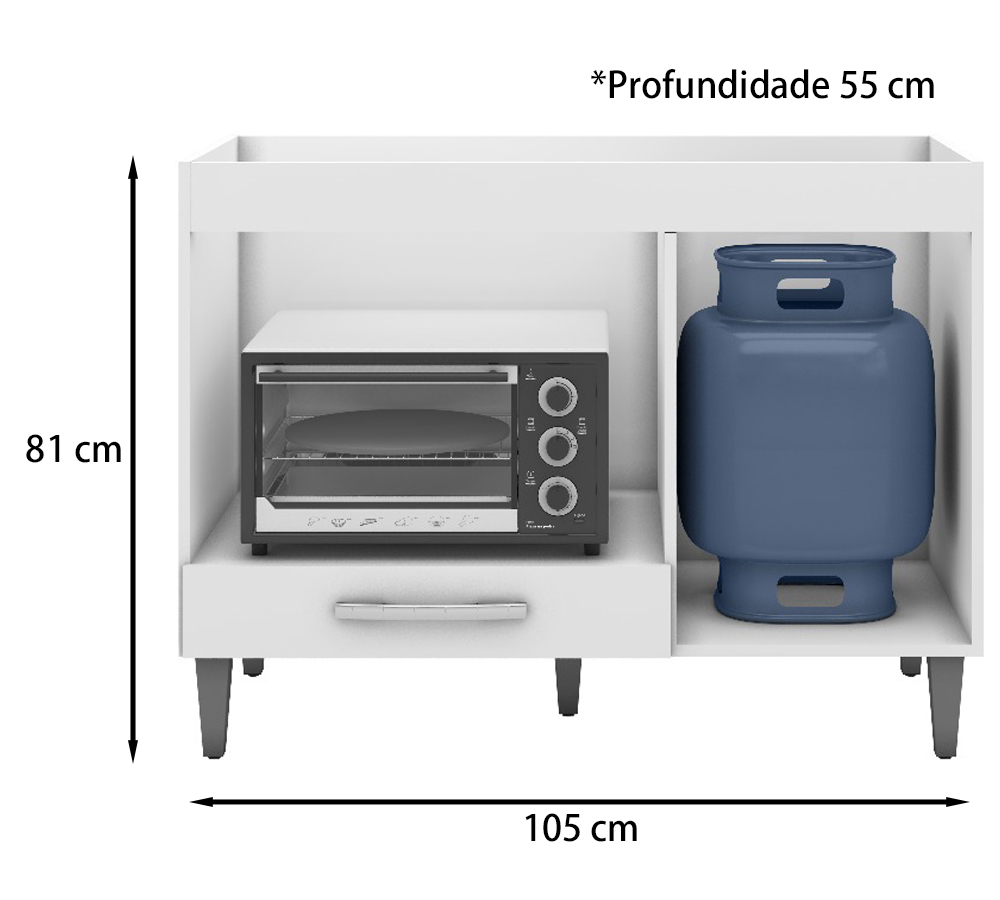 Balcao Com Tampo Forno E Cooktop 105 cm Carla Branco REAJL Moveis