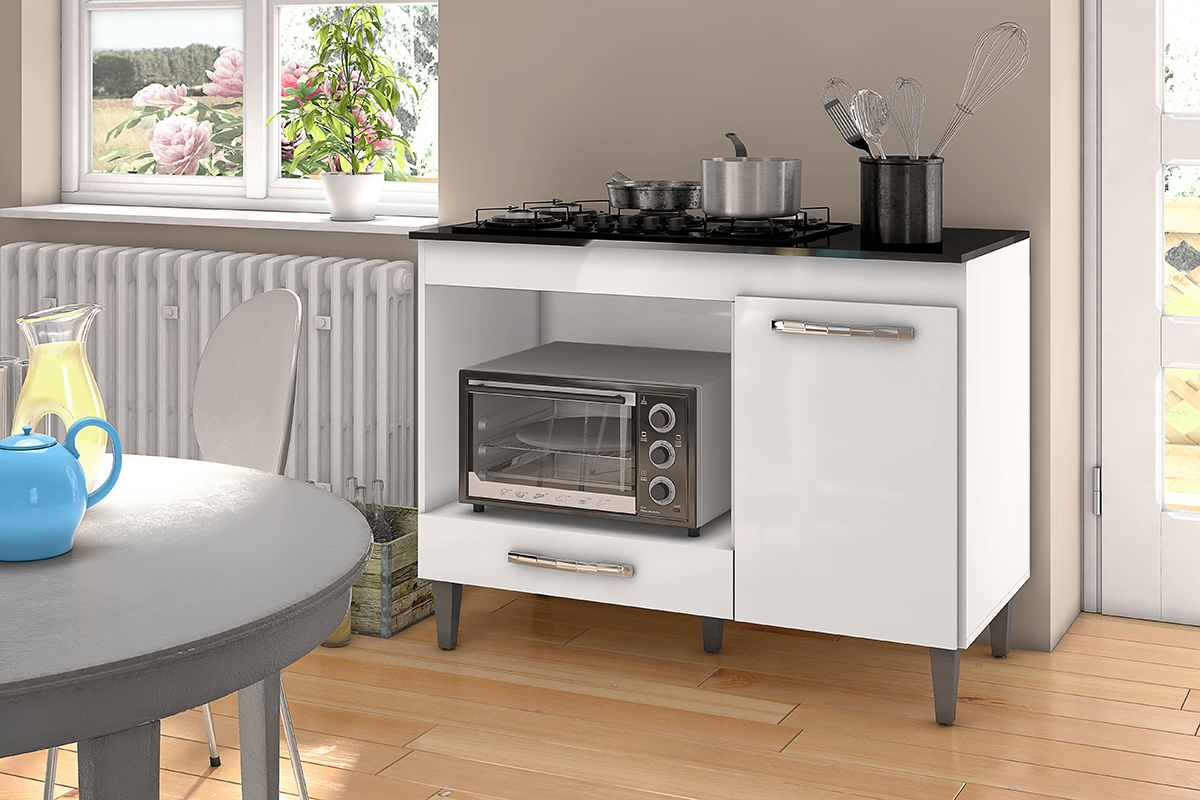 Balcao Com Tampo Forno E Cooktop 105 cm Carla Branco REAJL Moveis