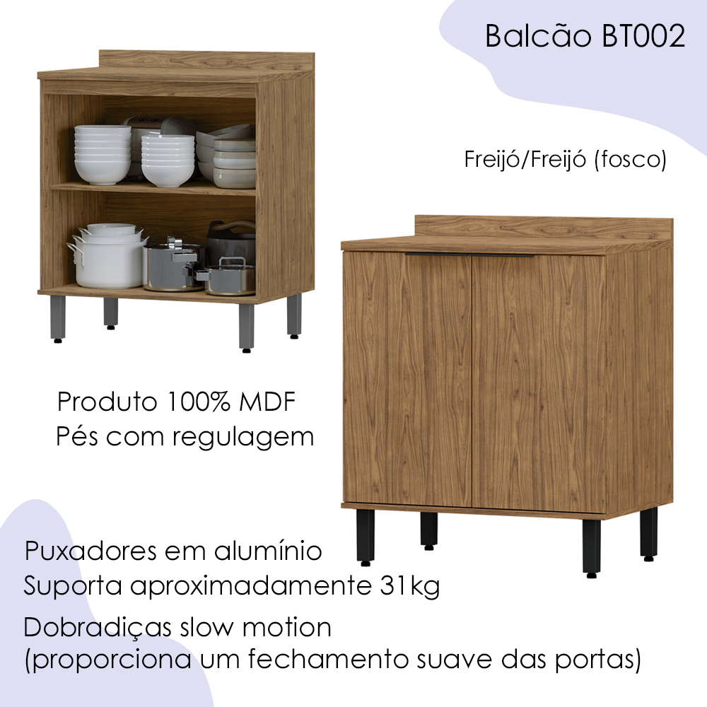 Balcao Com Tampo MDF 80 cm 2 Portas Tosc BT002 Freijo Freijo MXM