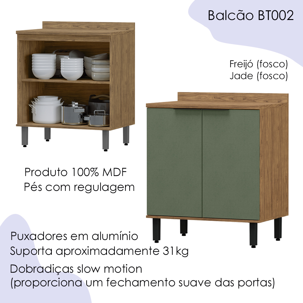 Balcao Com Tampo MDF 80 cm 2 Portas Tosc BT002 Freijo Jade MXM