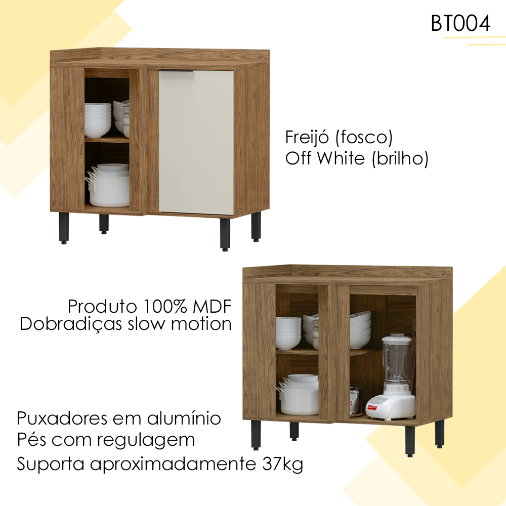 Balcao De Canto Reto MDF 98 cm Tosc BT004 Freijo Off White MXM