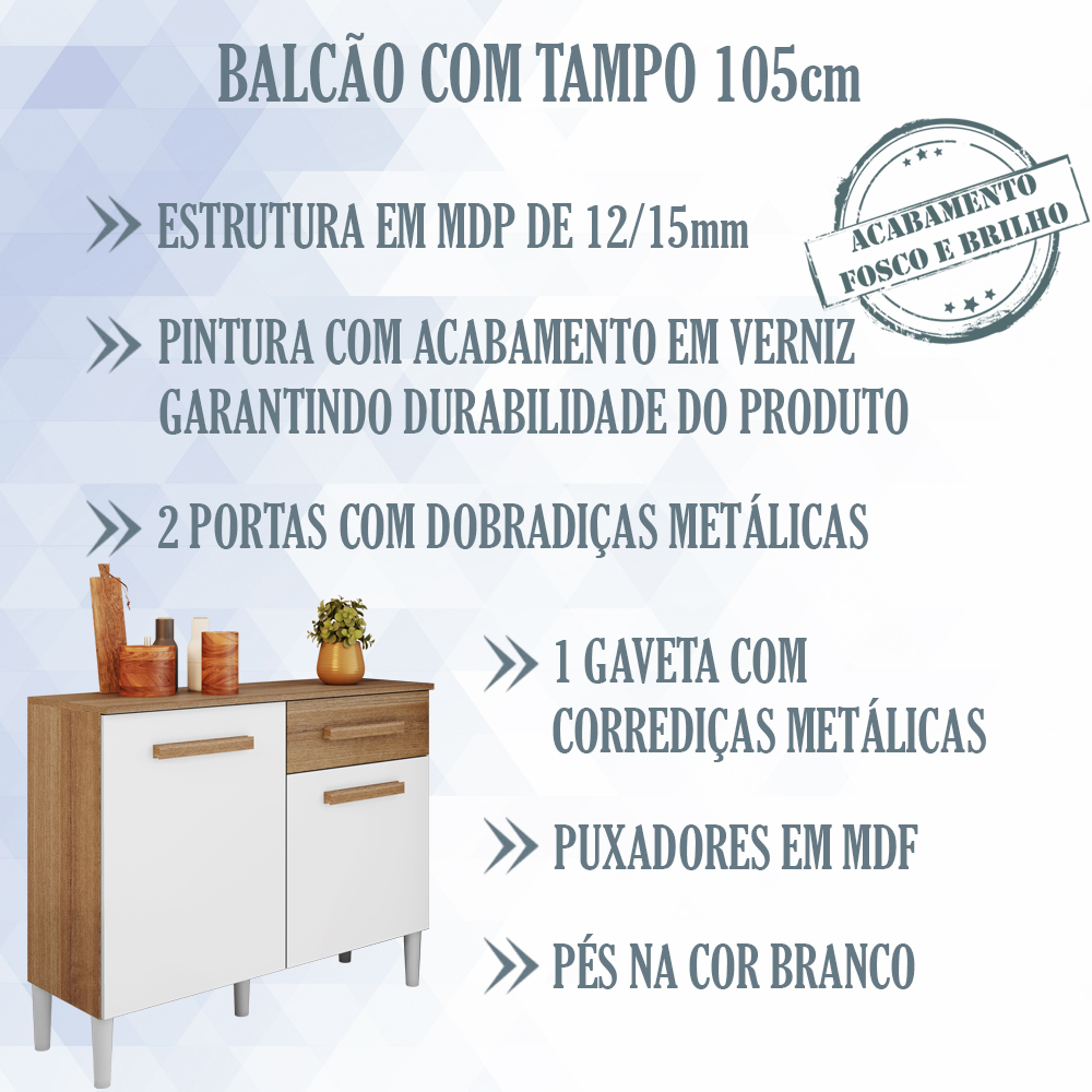 Balcao De Cozinha 2 Portas 105 cm 2012148 Atacama Off White ARMoveis