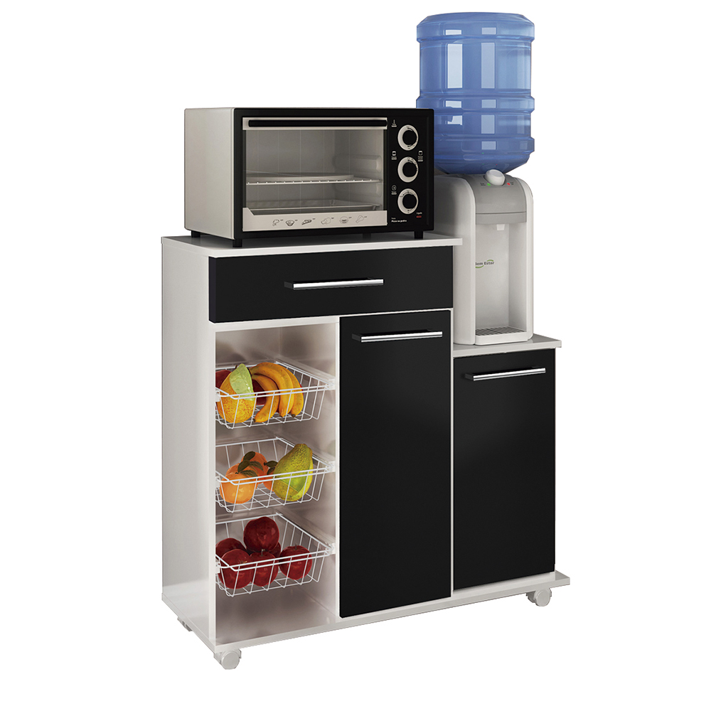 Balcao Fruteira Cozinha 2 Portas 89 cm MF185 Branco Preto Dtall