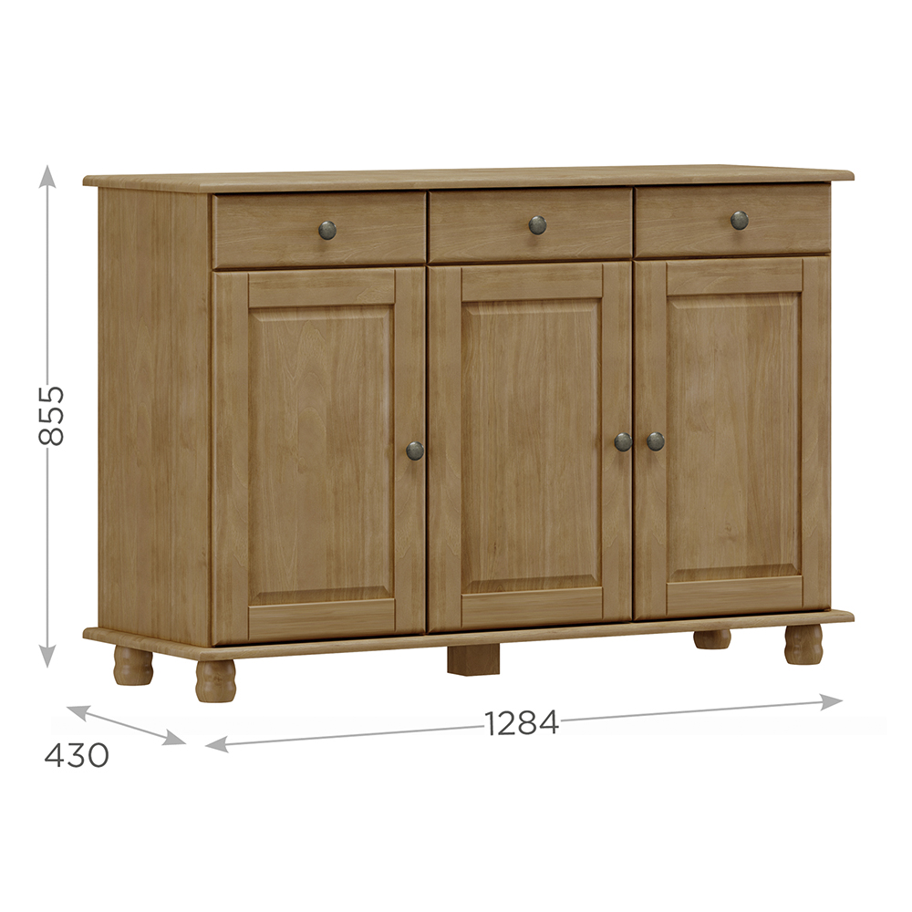 Balcao Madeira Maciça 3 Portas 3 Gavetas 129 cm 8927 Freijo Milani Store