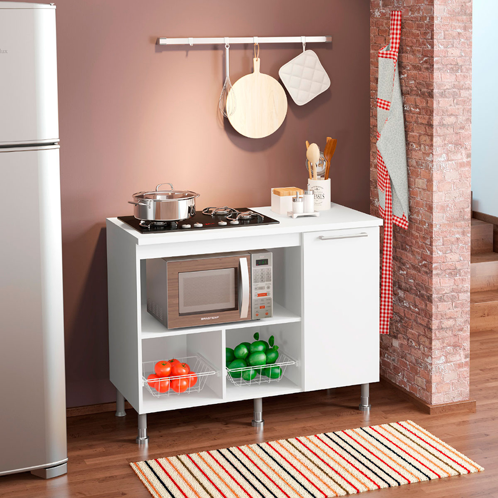 Balcao Para Cooktop 1 Porta 105 cm BA60 Branco Dtall