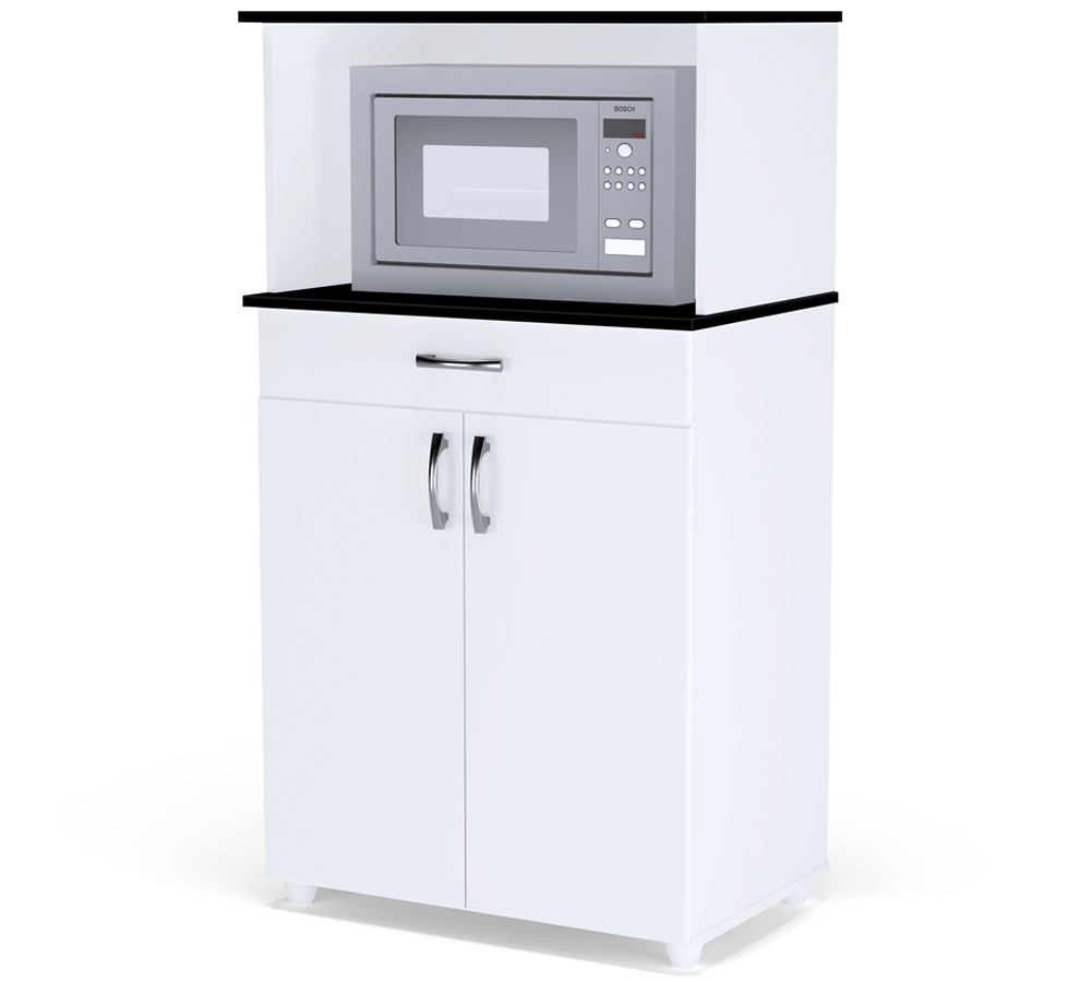 Balcao Para Microondas 1 Gaveta Carina Branco Preto Flex REAJL Moveis