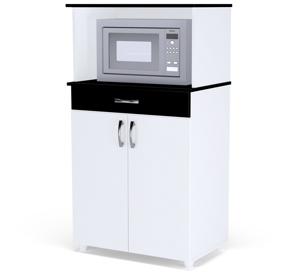 Balcao Para Microondas 1 Gaveta Carina Branco Preto Flex REAJL Moveis