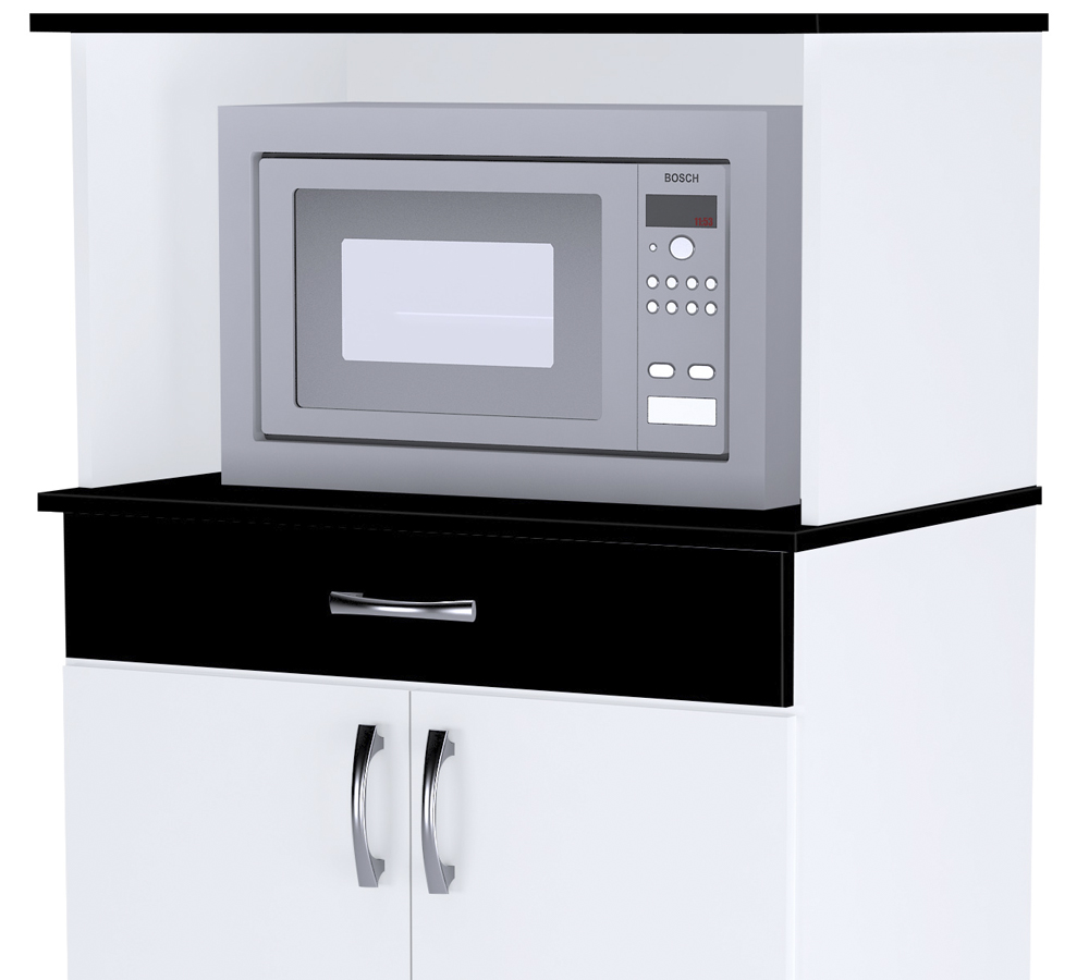 Balcao Para Microondas 1 Gaveta Carina Branco Preto Flex REAJL Moveis