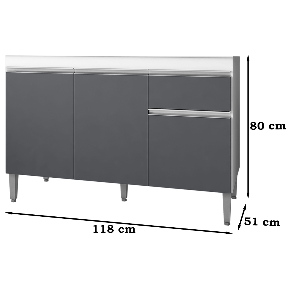 Balcao Para Pia 118 cm 3 Portas Tatiane Branco Cinza REAJL