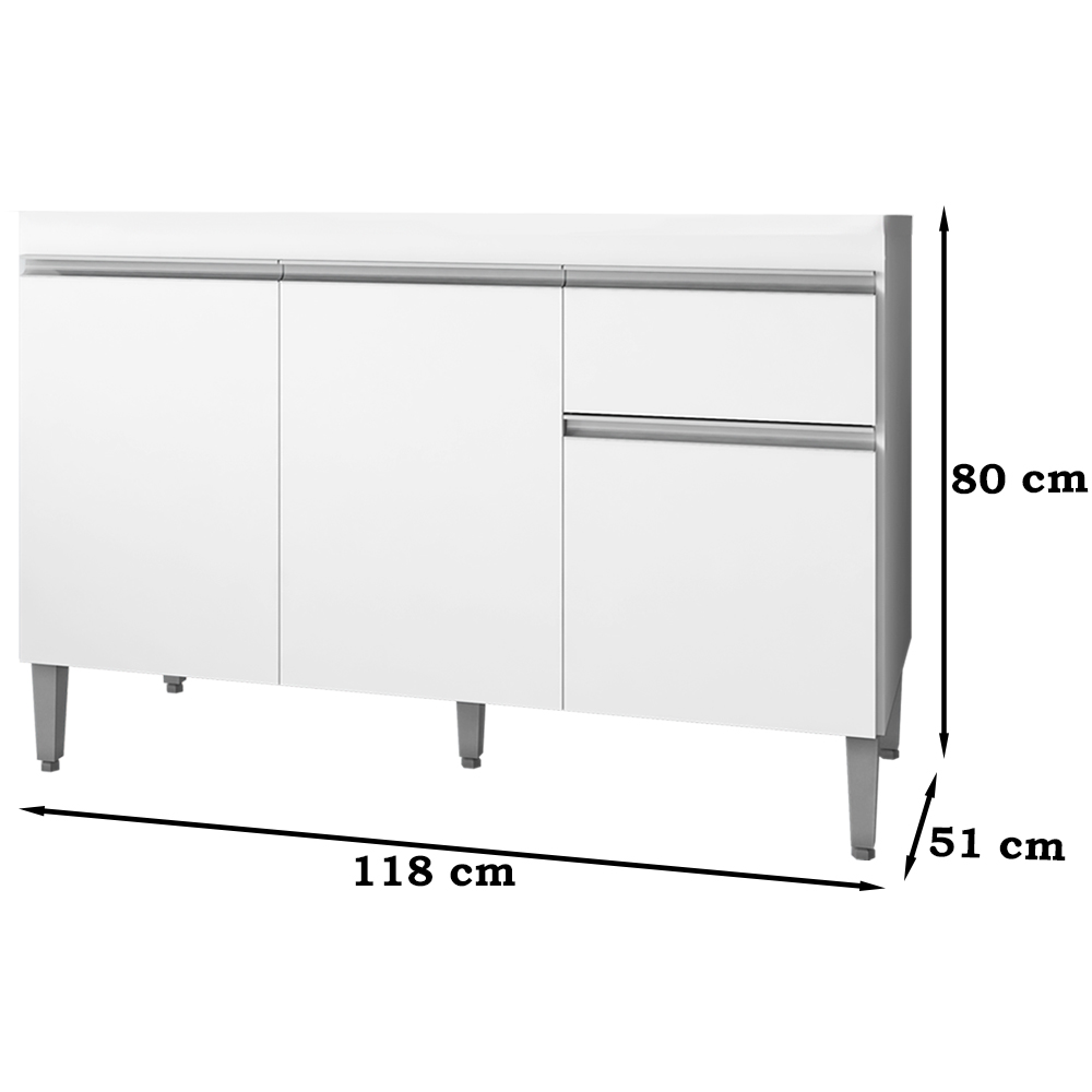 Balcao Para Pia 118 cm 3 Portas Tatiane Branco REAJL