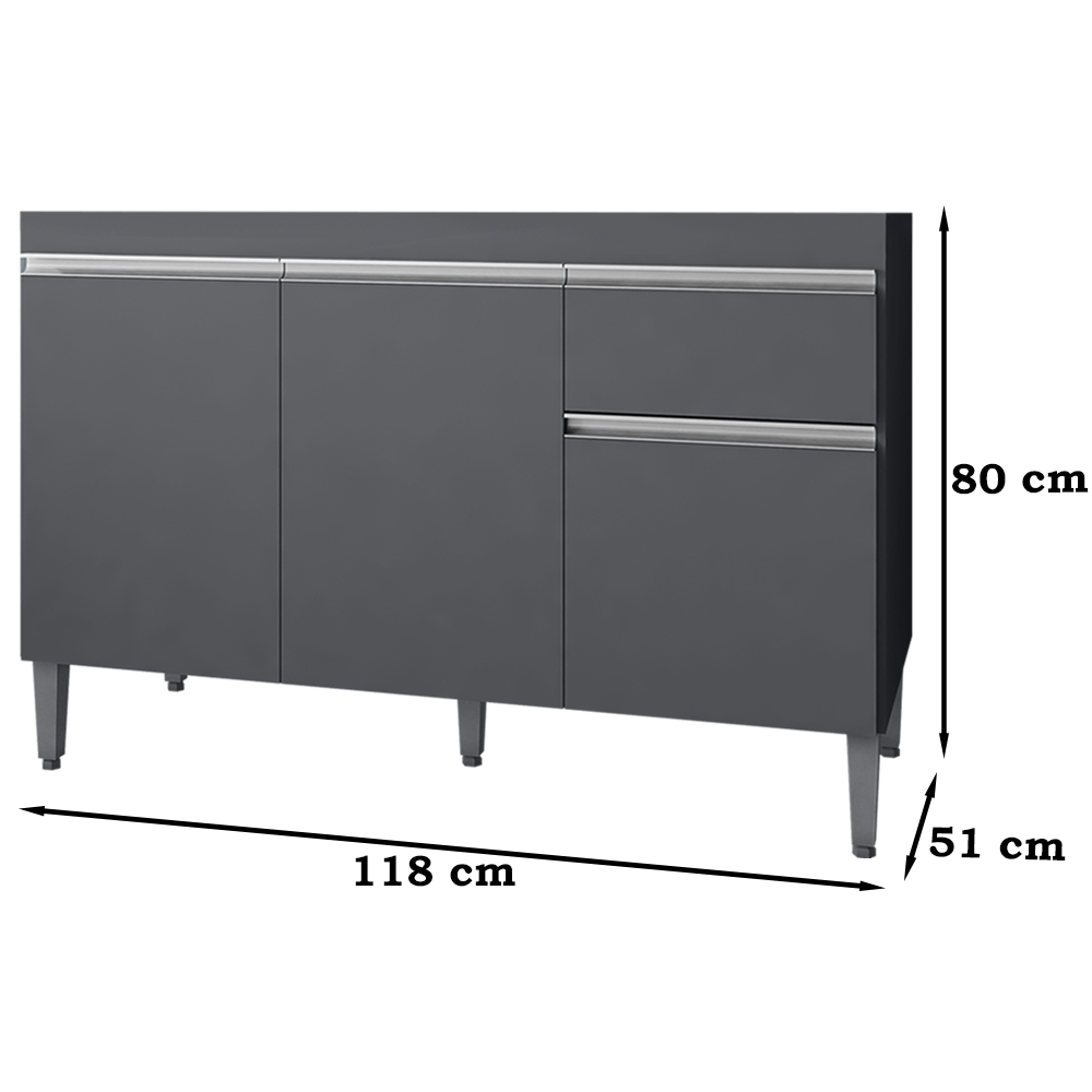 Balcao Para Pia 118 cm 3 Portas Tatiane Cinza REAJL