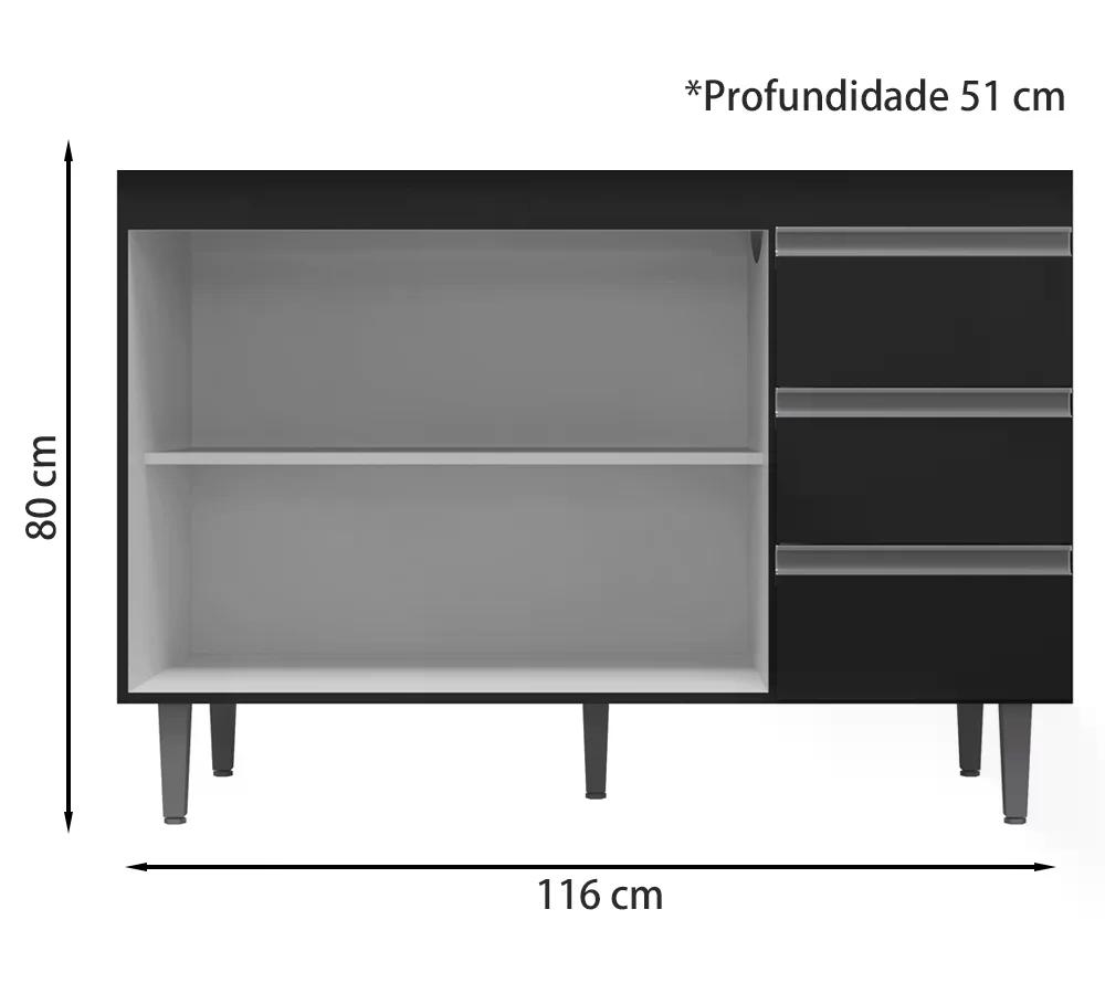 Balcao Para Pia 120 Cm 02 Portas Andreia Preto REAJL Moveis
