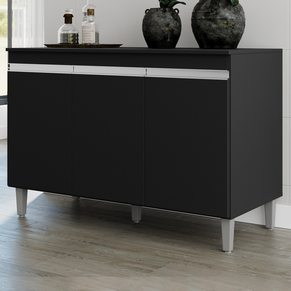 Balcao Para Pia 120 cm 3 Portas Manu Preto REAJL