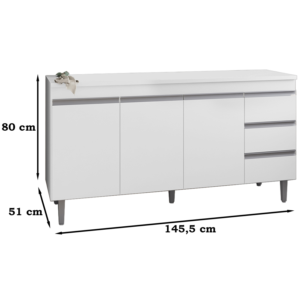 Balcao Para Pia 146 cm 3 Portas Andreia Branco REAJL