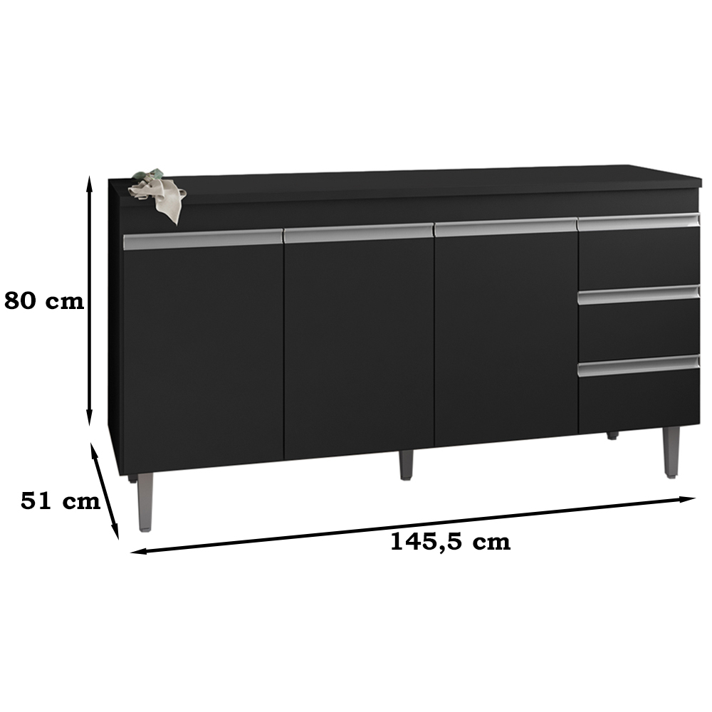 Balcao Para Pia 146 cm 3 Portas Andreia Preto REAJL