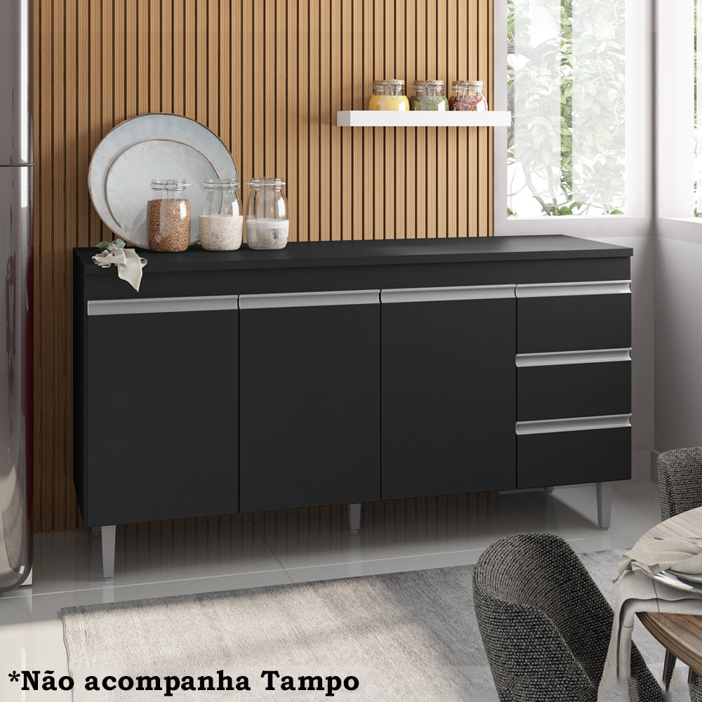 Balcao Para Pia 146 cm 3 Portas Andreia Preto REAJL