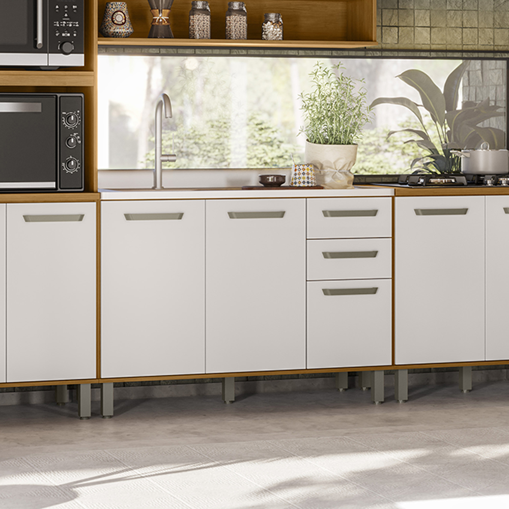 Balcao Para Pia 3P 2G 120 cm Cria J00157 Freijo Off White PLN