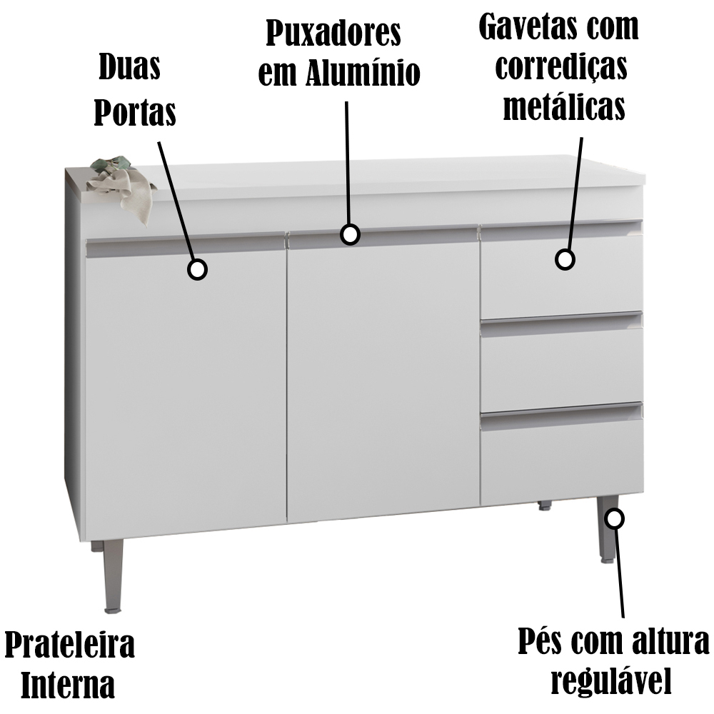 Balcao Para Pia 97 cm 2 Portas Andreia Branco REAJL