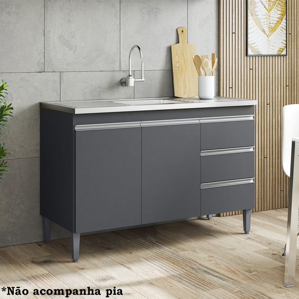 Balcao Para Pia 97 cm 2 Portas Andreia Cinza REAJL