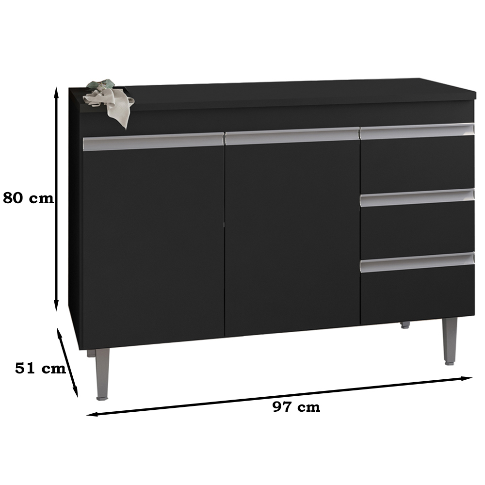 Balcao Para Pia 97 cm 2 Portas Andreia Preto REAJL