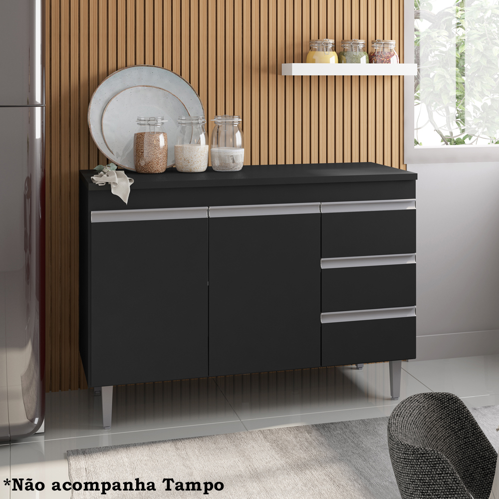 Balcao Para Pia 97 cm 2 Portas Andreia Preto REAJL