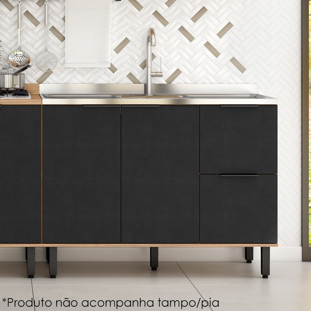 Balcao Para Pia Sem Tampo MDF 120 cm Tosc BT003 Freijo Nero MXM