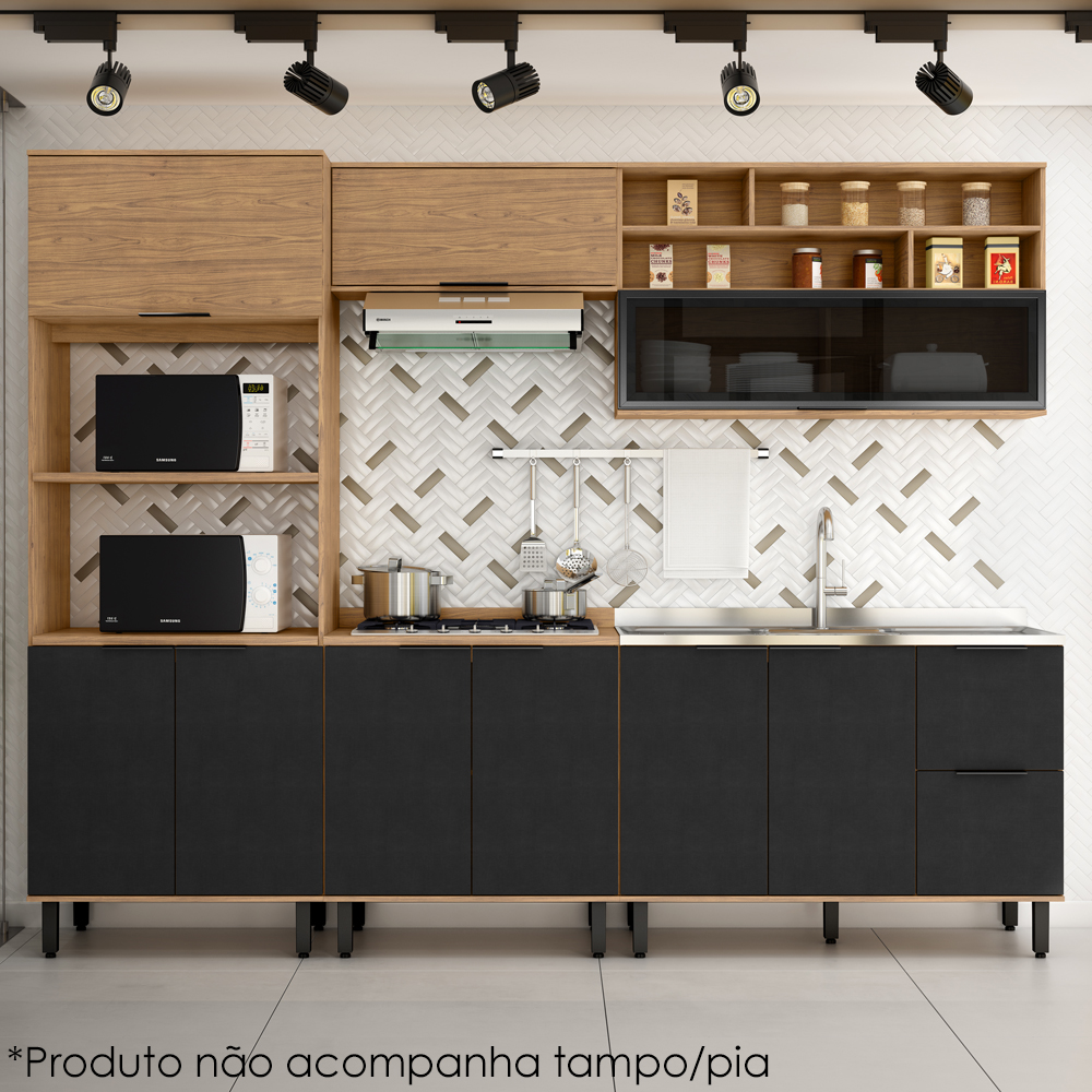 Balcao Para Pia Sem Tampo MDF 120 cm Tosc BT003 Freijo Nero MXM