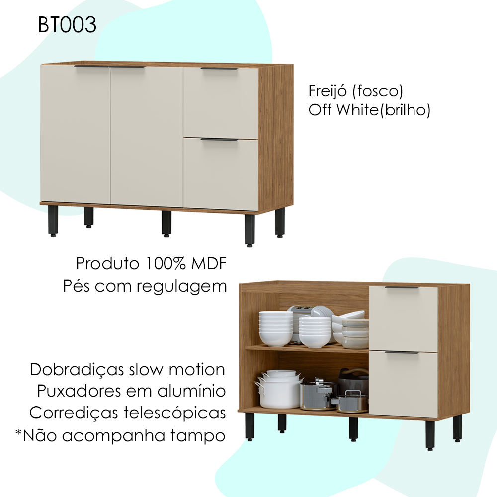 Balcao Para Pia Sem Tampo MDF 120 cm Tosc BT003 Freijo Off White MXM