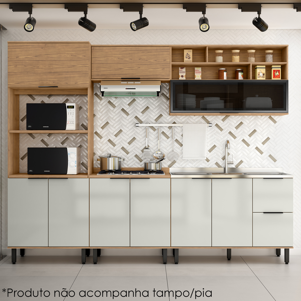 Balcao Para Pia Sem Tampo MDF 120 cm Tosc BT003 Freijo Off White MXM
