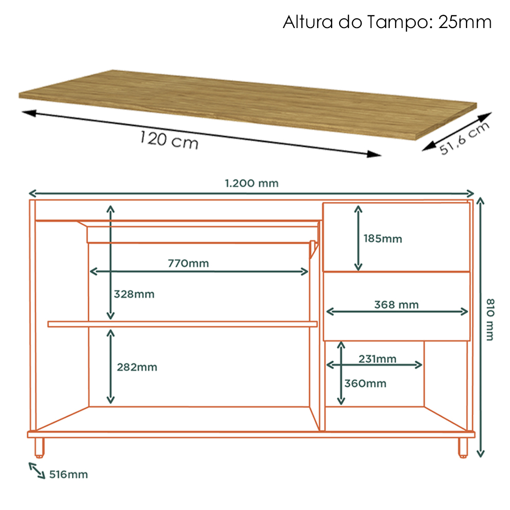 Balcao Pia Com Tampo 120 cm Vera BV4TP1 Marrocos Off White MXM