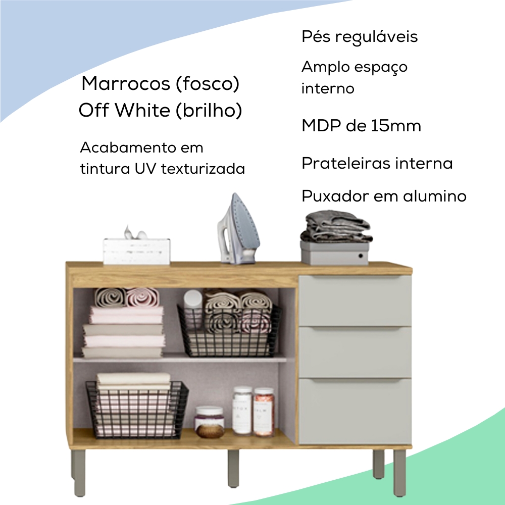 Balcao Pia Com Tampo 120 cm Vera BV4TP1 Marrocos Off White MXM