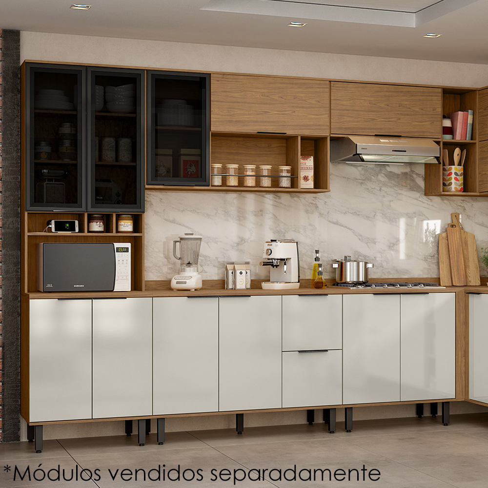 Balcao Pia Com Tampo MDF 120 cm Tosc BT3 TP1 Freijo Off White MXM